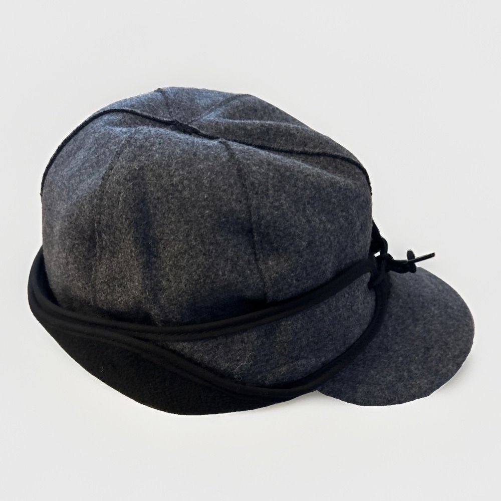 Stormy Kromer Cap Mens 7 3/8 Gray Wool Blend Hat Fleece Lined Ear Flap USA